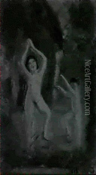 Two Nudes Dancing In A Landscape Oil Painting - Louis Michel Eilshemius