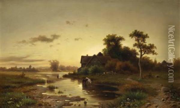 At Sunset Oil Painting - Ludvik Bartak