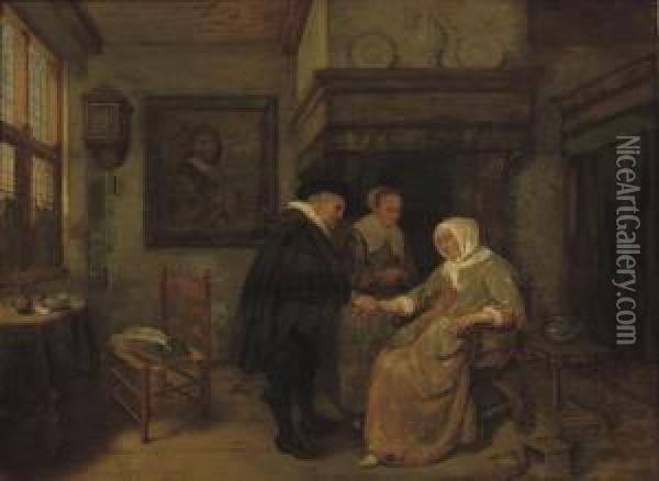 A Doctor Visiting A Sick Woman Oil Painting - Quiringh Gerritsz. van Brekelenkam