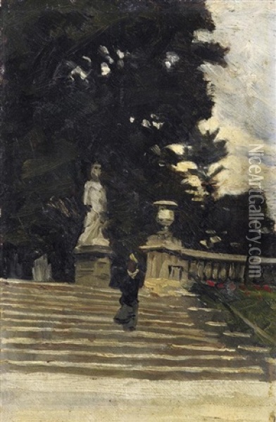 Junge Dame, Die Treppen Der Tuilerien Herabsteigend Oil Painting - Tina Blau-Lang