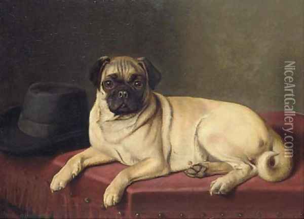 Waiting for Master - A pug on a stool Oil Painting - Horatio Henry Couldery