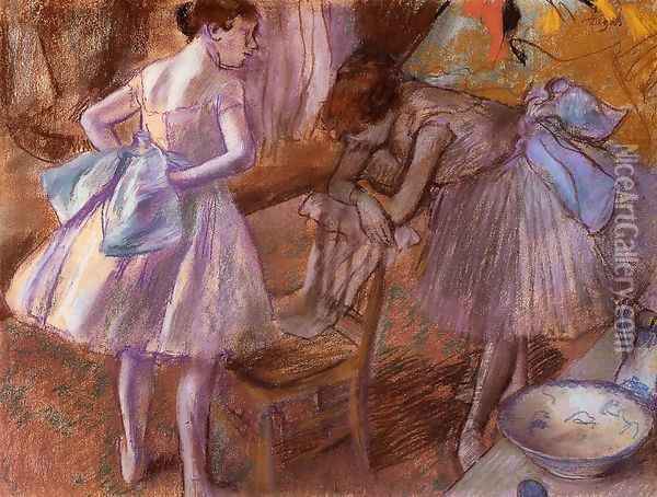 Two Dancers in Their Dressing Room Oil Painting - Edgar Degas