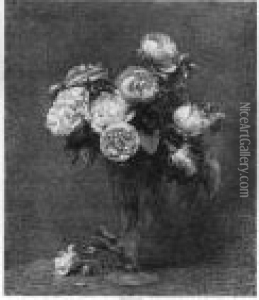 Bouquet De Roses (hediard 26) Oil Painting - Ignace Henri Jean Fantin-Latour