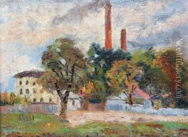 A Landscape With A Factory Oil Painting - Theodor Wedepohl