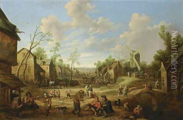 Village Street 1650s Oil Painting - Joost Cornelisz. Droochsloot