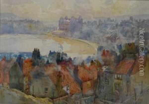 Overlooking The Old Town Scarborough Oil Painting - Harry Wanless