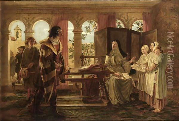 Boccaccio's Visit To Dante's Daughter Oil Painting - William Bell Scott