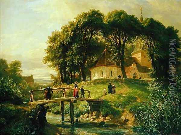 Going to Church in Alt-Rahlstedt, 1861 Oil Painting - Otto Speckter