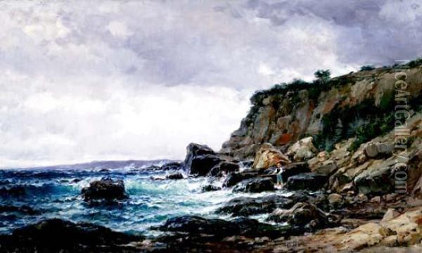 Pecheur Sur Une Corniche En Mediterranee, Circa 1880 Oil Painting - Jean-Baptiste Olive