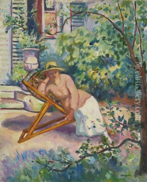 Jeanne Dans Le Jardin De Neuilly Oil Painting - Henri Charles Manguin