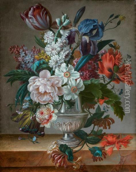 Bouquet De Fleurs Dans Un Vase En Etain Oil Painting - Francois Nicolas Laurent