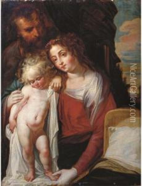 The Holy Family Oil Painting - Jacob Cornelisz Van Oostsanen