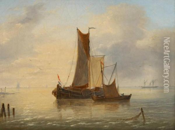 Barques De Peche Etvapeur Oil Painting - Louis Verboeckhoven