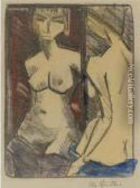 Madchenakt Vor Dem Spiegel (karsch 132) Oil Painting - Otto Mueller