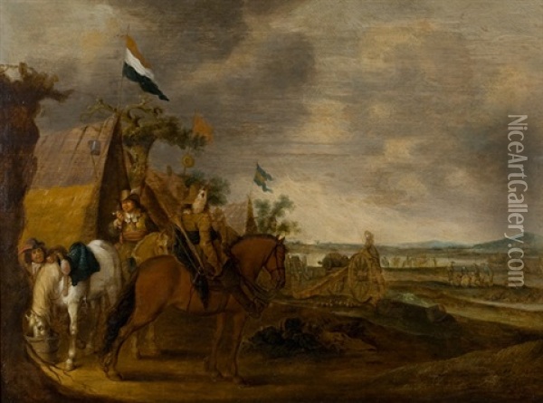Soldaten Mit Pferden Vor Marketenderzelt Oil Painting - Hendrick De Meijer