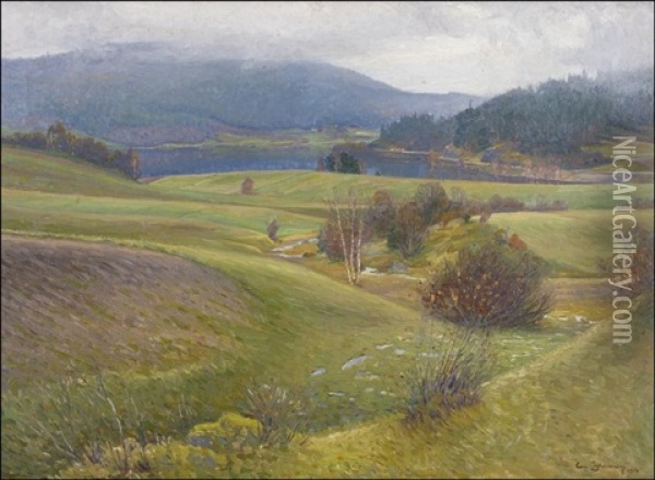 Kevat Oil Painting - Carl (August) Johansson