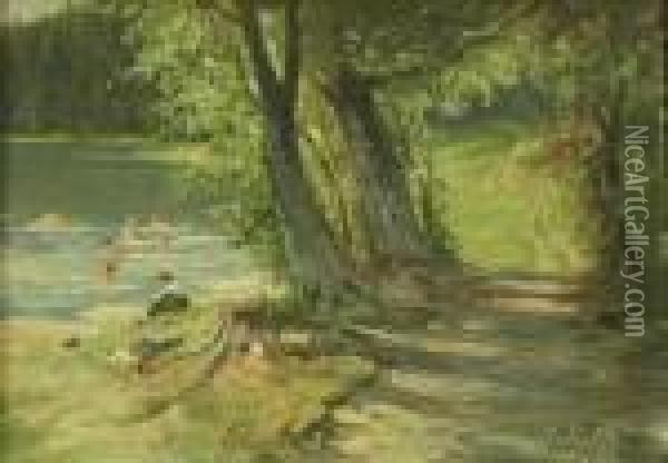 Sonnenbeschienene Uferszene Mit Badenden Kindern Oil Painting - Eliseu Meifren i Roig