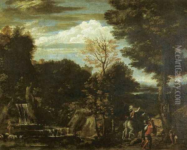 Landscape with a Devotional Image before 1603 Oil Painting - Gian Battista Viola