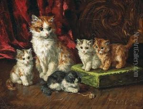 A Mother With Her Kittens Oil Painting - Smith-Meischke