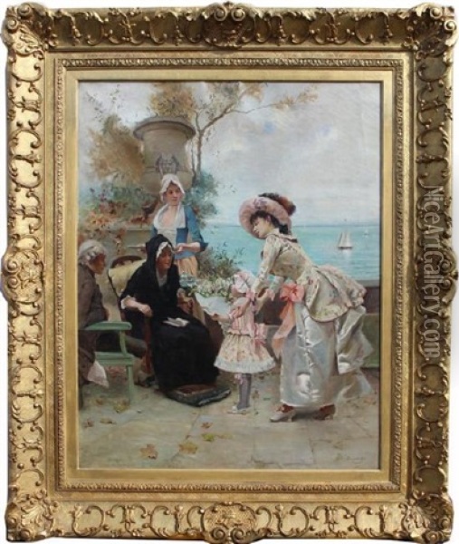 A Family Gathering By The Sea Shore Oil Painting - Emile Auguste Pinchart