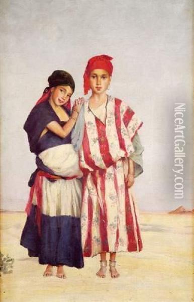 Deux Jeunes Filles Algeriennes, Circa 1890 Oil Painting - Louis Joseph Anthonissen