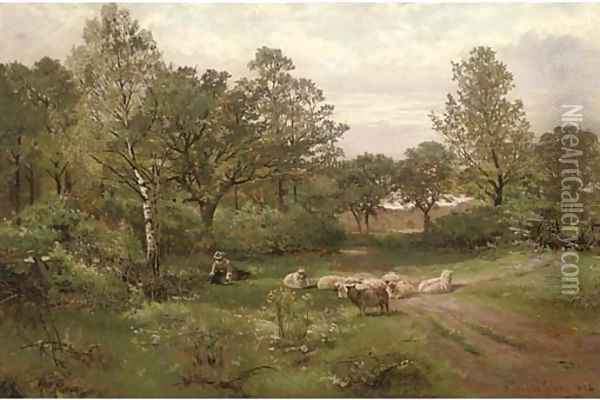 A summer afternoon near Tettenhall Wood, Staffordshire Oil Painting - Henry Hadfield Cubley