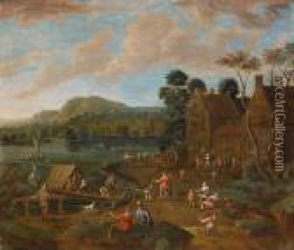 An Extensive River Landscape Oil Painting - Karel Van Breydel (Le Chevalier)