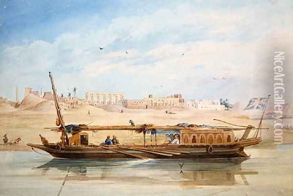 Kanga on the Nile at Luxor Oil Painting - Emile Prisse d'Avennes