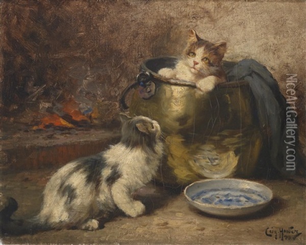 Katzenfamilie Oil Painting - Leon Charles Huber