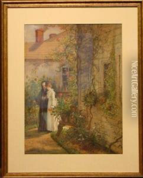 A Stroll Through The Garden Oil Painting - Walter Satterlee