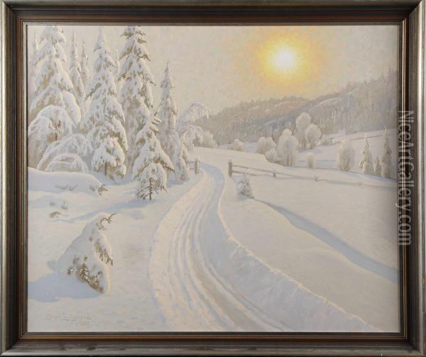 Vinterlandskap Oil Painting - Ernst Lindgren