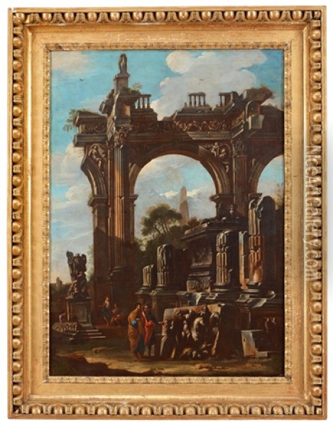 Capriccio Med Ruiner Och Figurstaffage Oil Painting - Giovanni Ghisolfi