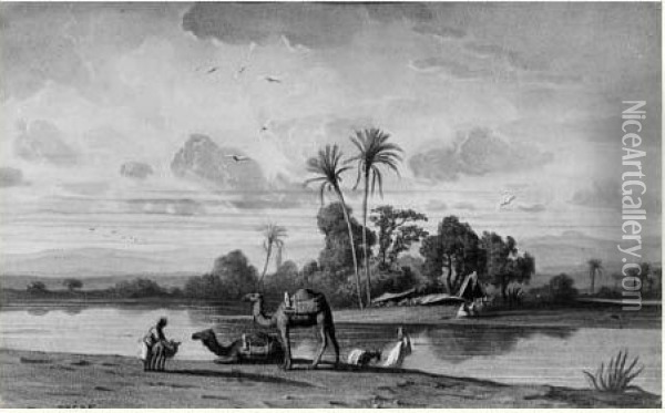 Au Bord De L'eau, Egypte Oil Painting - Ch. Theodore, Bey Frere