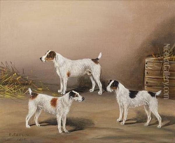Three Terriers In A Barn Oil Painting - Frederick, Fred French