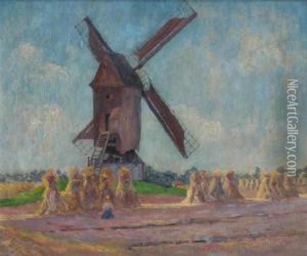 Meules Et Moulin Oil Painting - Arthur Willaert Trealliw