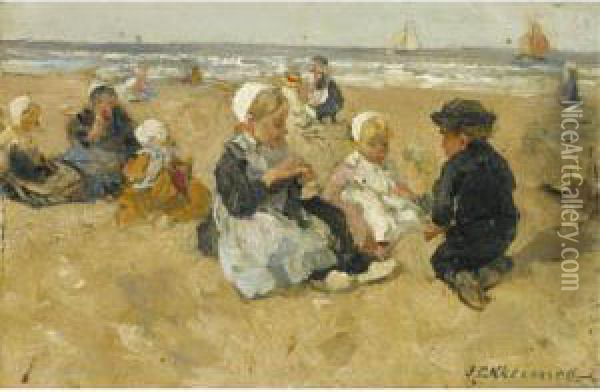 A Day At The Beach Oil Painting - Johannes Evert Akkeringa