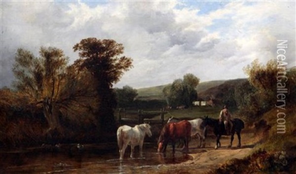 Watering The Horses Oil Painting - George Shalders