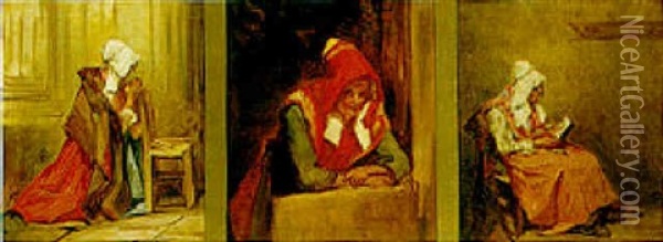 Study Of Flemish Woman Praying Oil Painting - John Scarlett Davis