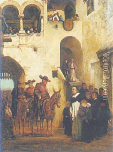 Spanish Monestry Scene Oil Painting - John Bagnold Burgess