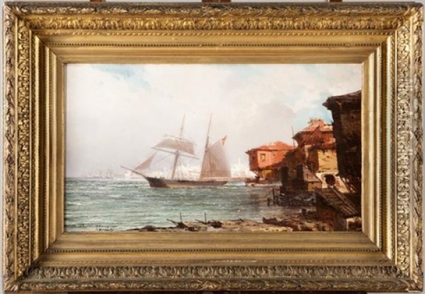 Voilier A Istanbul Oil Painting - Jean Baptiste Henri Durand-Brager