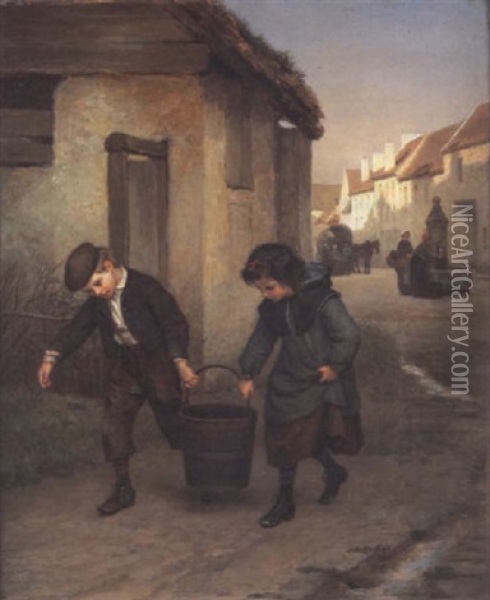 Little Water Carriers Oil Painting - Pierre Edouard Frere