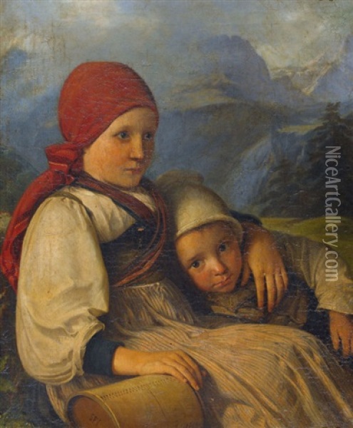 Zwei Bauernkinder Oil Painting - Johann Friedrich Dietler