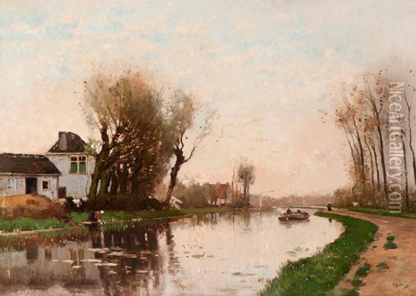 Country Road Along A Canal Oil Painting - Marinus Gidding