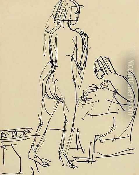 Stehender und sitzender Akte im Atelier Oil Painting - Ernst Ludwig Kirchner
