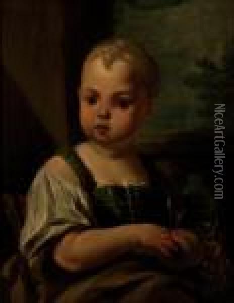 Portrait Of A Child Holding Fruit Oil Painting - Antonio Amorosi