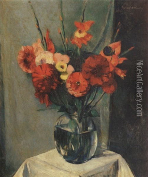 Spring Bouquet In Glass Vase Oil Painting - Maurice Molarsky