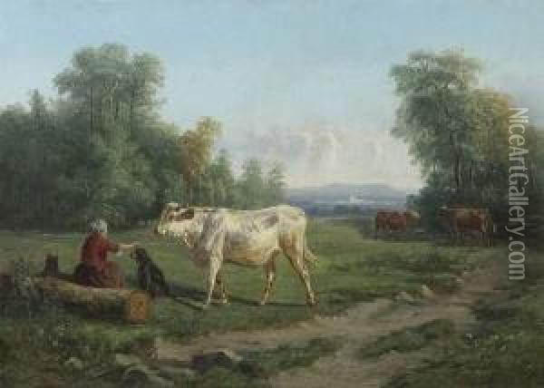 La Gardienne De Vaches Oil Painting - Jean Pierre Robelot