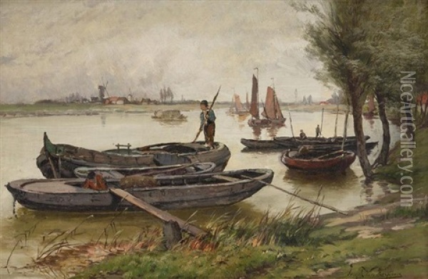 Barques Sur L'escaut Oil Painting - Gerard Joseph Adrian van Luppen