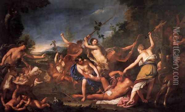 Orpheus and the Bacchantes Oil Painting - Gregorio Lazzarini
