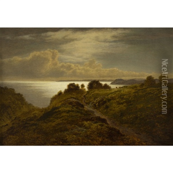 Night On The Coast Near Lydstop, Pembrokeshire Oil Painting - Arthur Gilbert